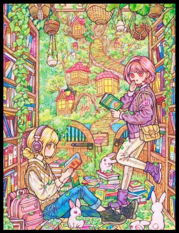''Fairytale Bunny Library'' Illustratie door ROWON puzzel online van foto