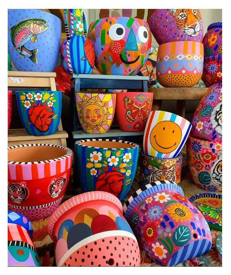 Colorful & Funny Painted Plant Pots puzzle online from photo