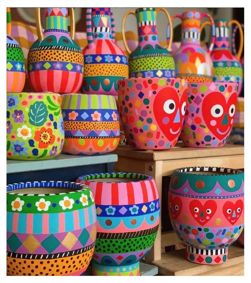 Colorful Heart Painted Plant Pots puzzle online from photo