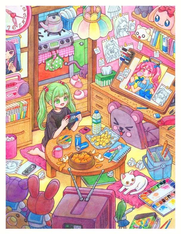 Otaku Bedroom Illustration by ROWON online puzzle