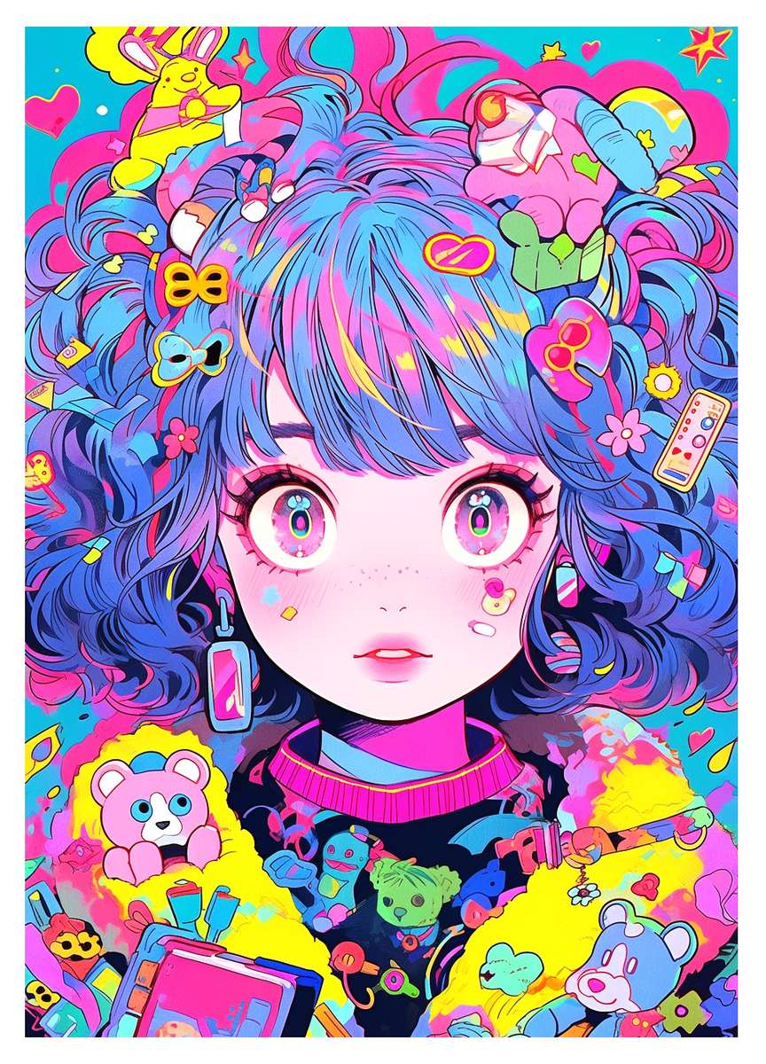 Цветна многоцветна илюстрация на момиче онлайн пъзел