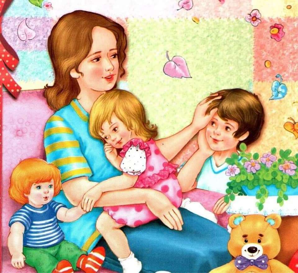 mama si copiii puzzle online fotóról
