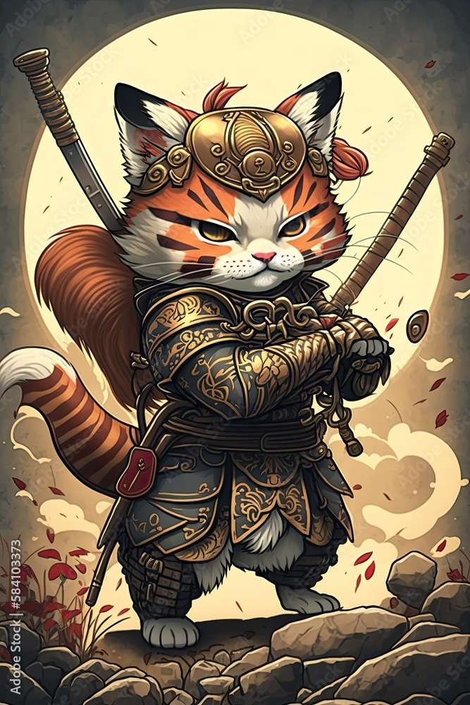 кошеня самурая скласти пазл онлайн з фото