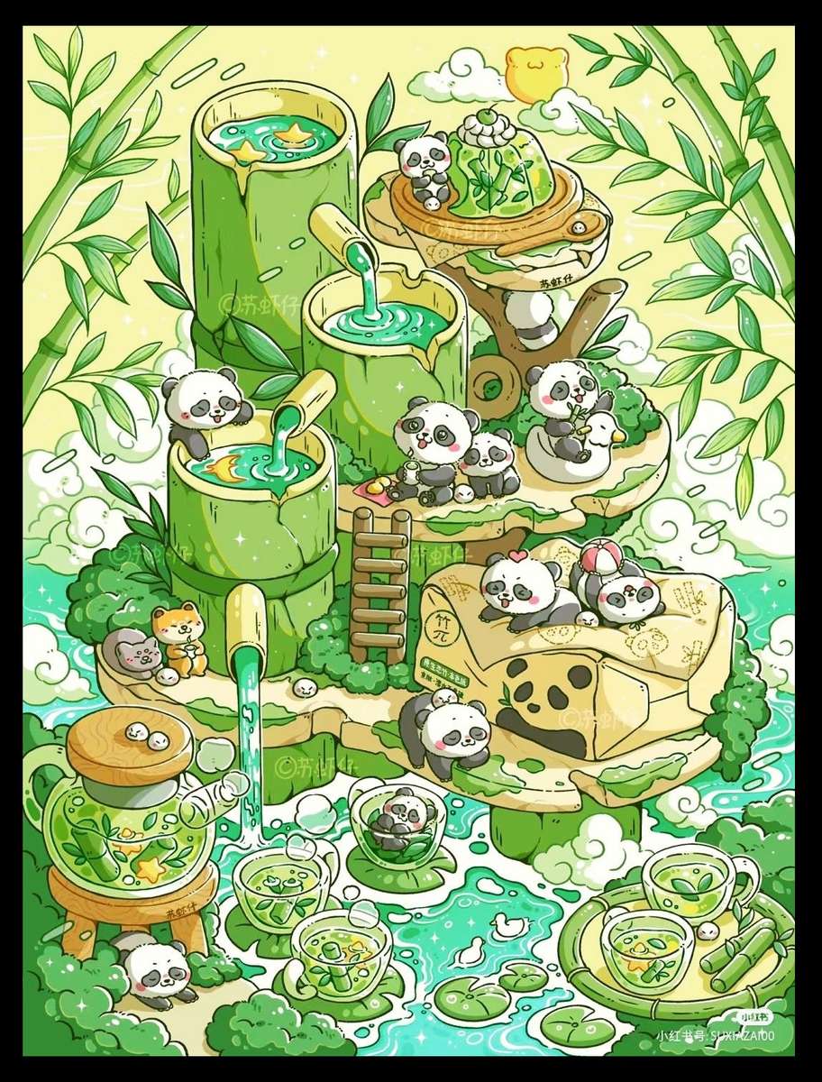 Ilustra??o de banho de bambu Panda puzzle online a partir de fotografia