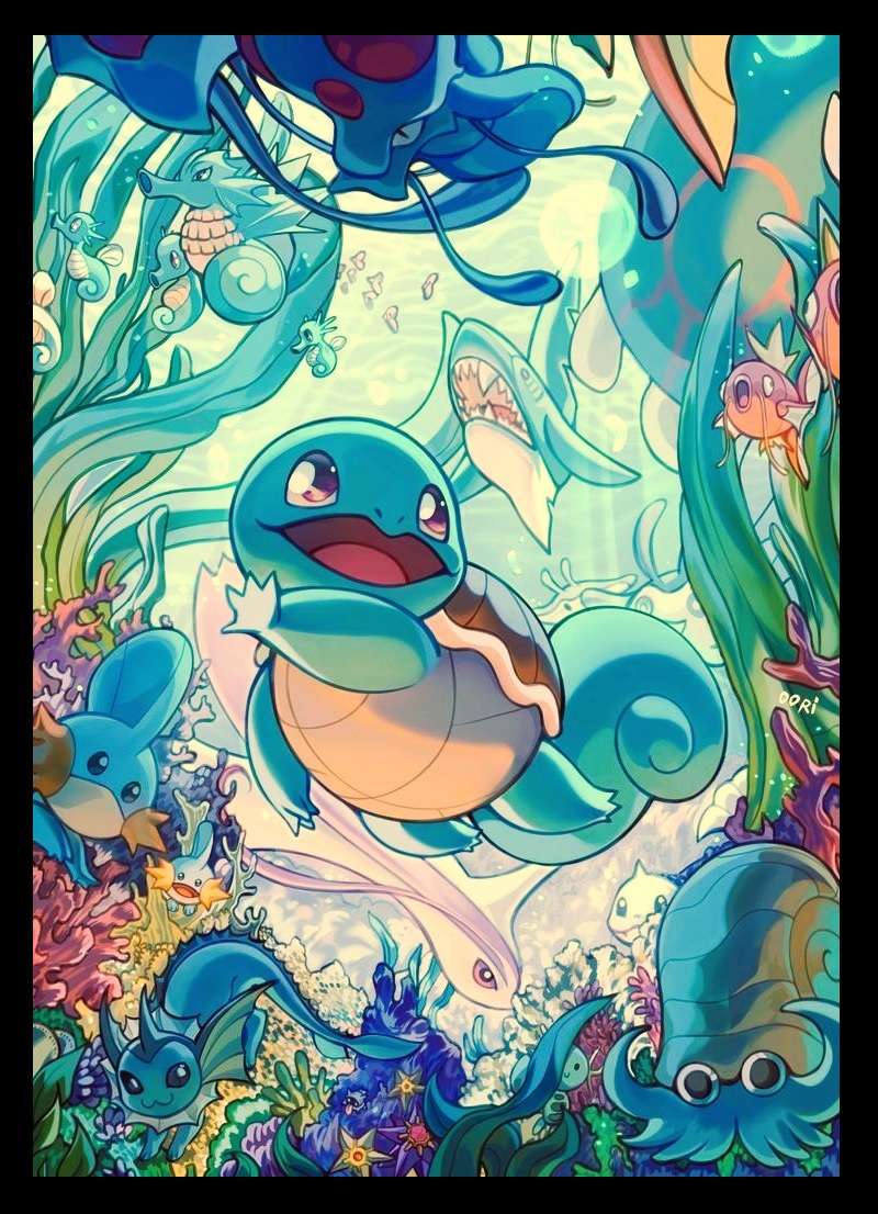 Squirtle och vatten Pokémons Illustration Pussel online