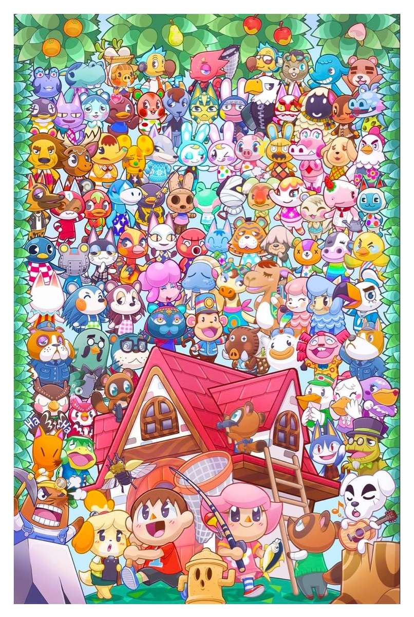 Ilustração de aldeões e NPCs de Animal Crossing puzzle online