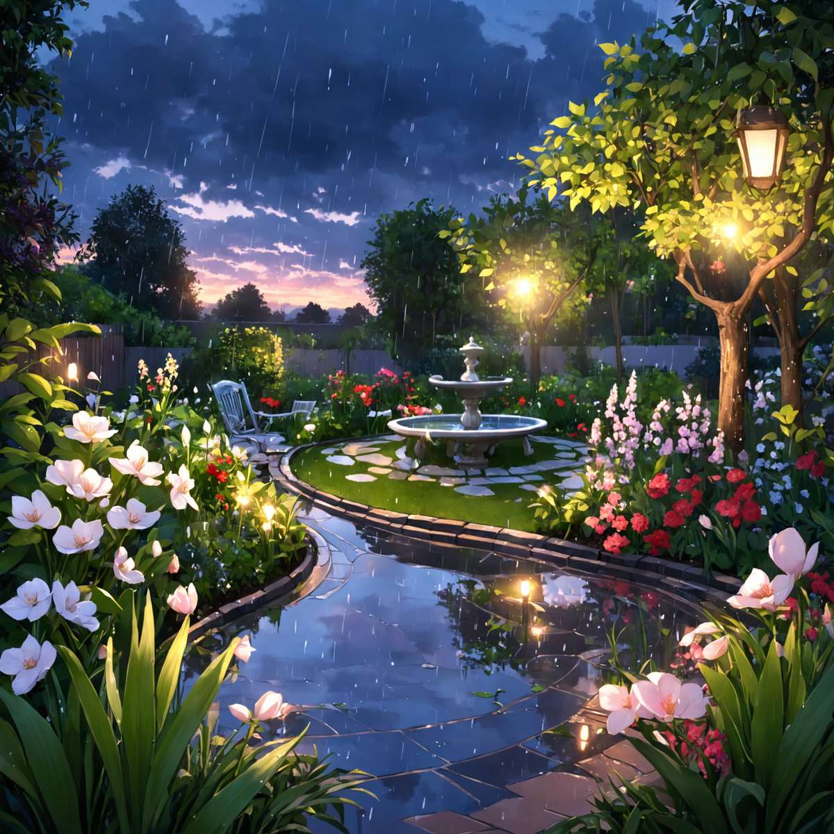 Evening garden puzzle online from photo