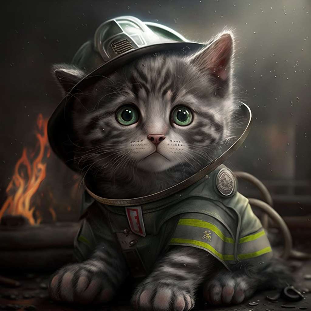 кот-пожарный онлайн-пазл
