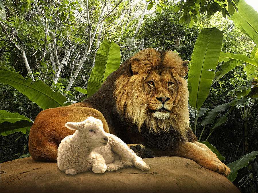 Λιοντάρι και Αμνός του Ιησού παζλ online από φωτογραφία