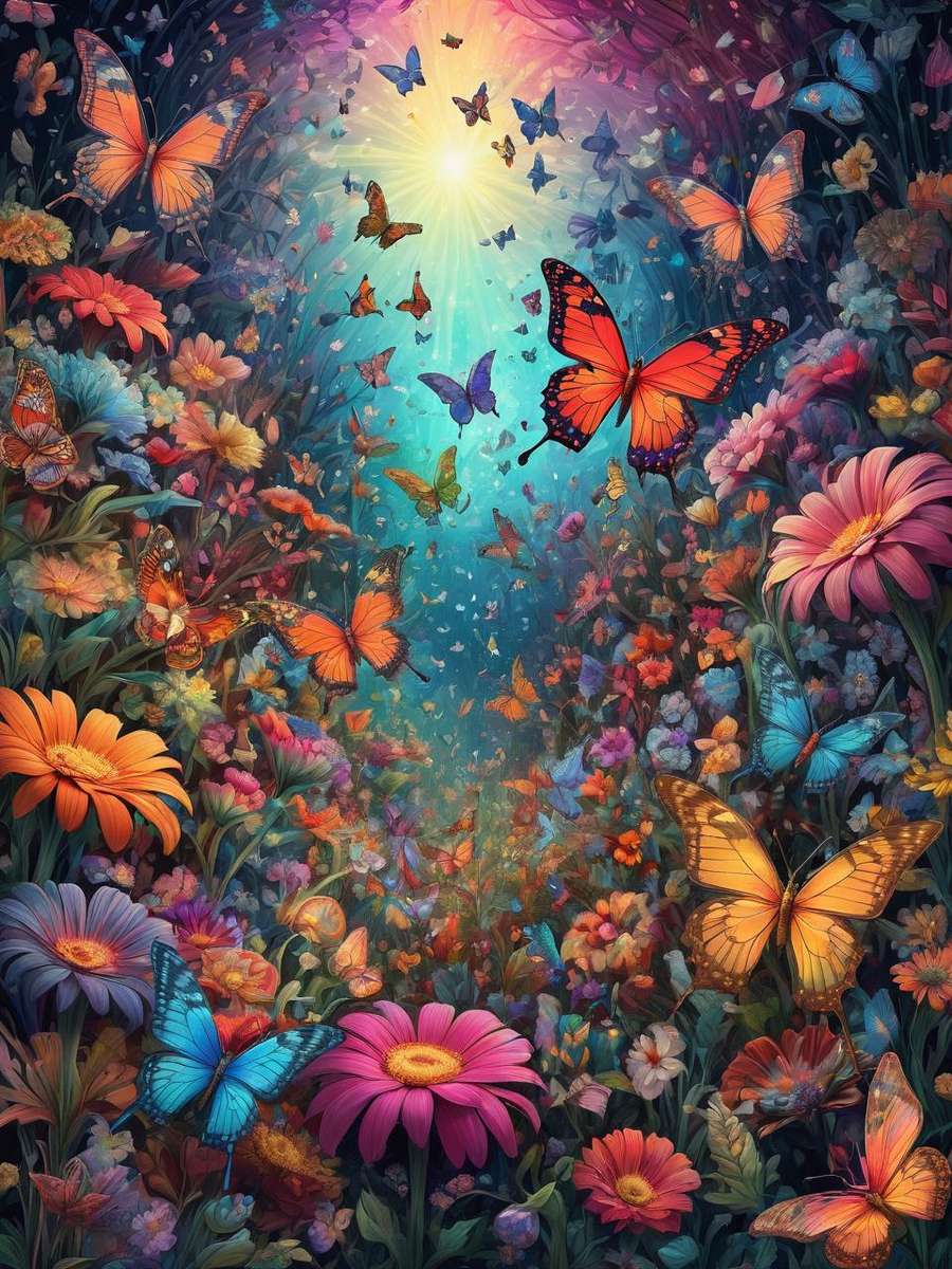 Цветя и пеперуди онлайн пъзел от снимка