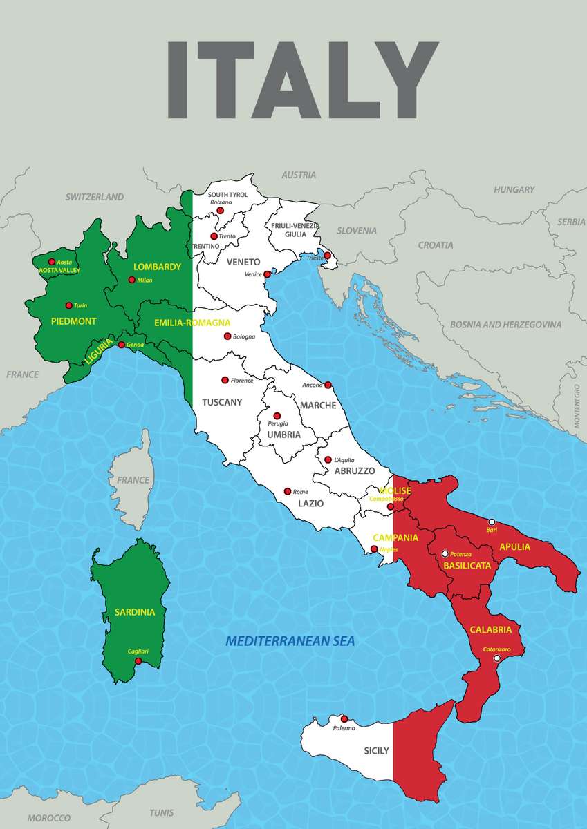 Mapa Itálie puzzle online z fotografie