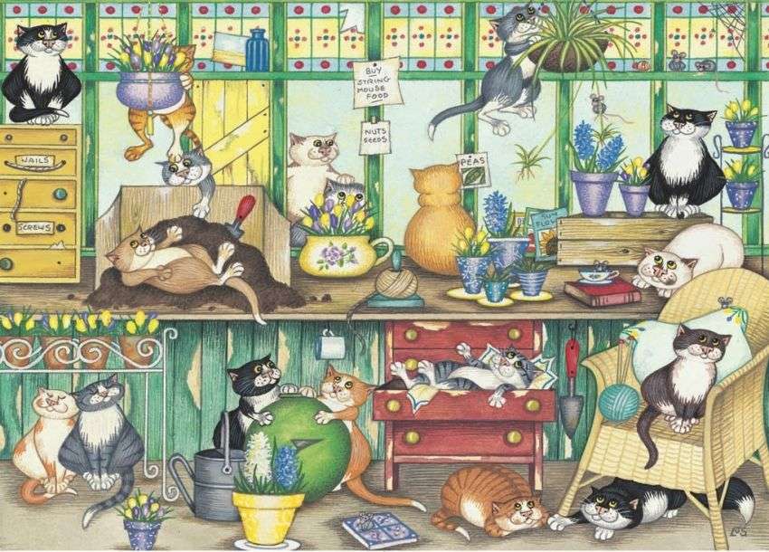 Verrückte Katzen im Gartenzimmer Online-Puzzle