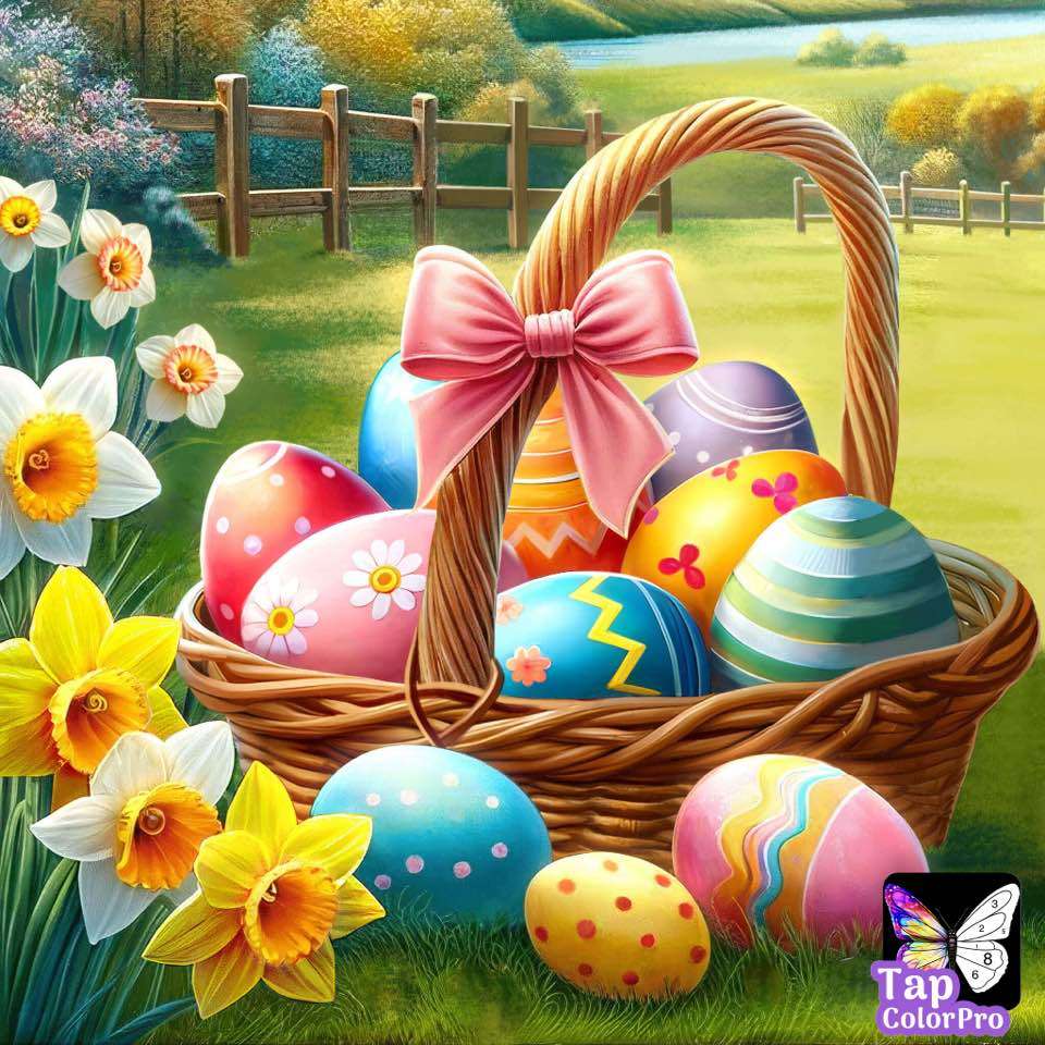 Basket of colored eggs puzzle online from photo