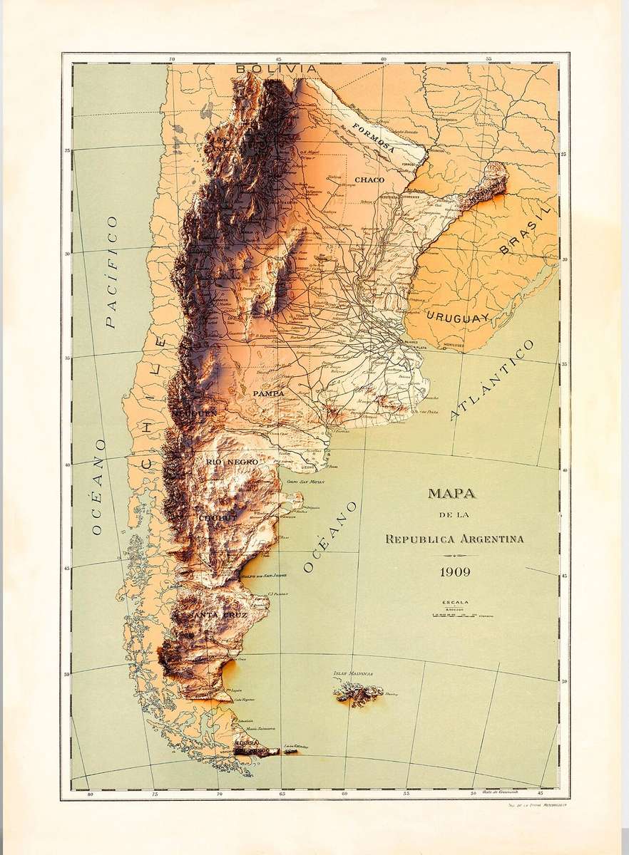 Χάρτης Αργεντινής 1909 παζλ online από φωτογραφία