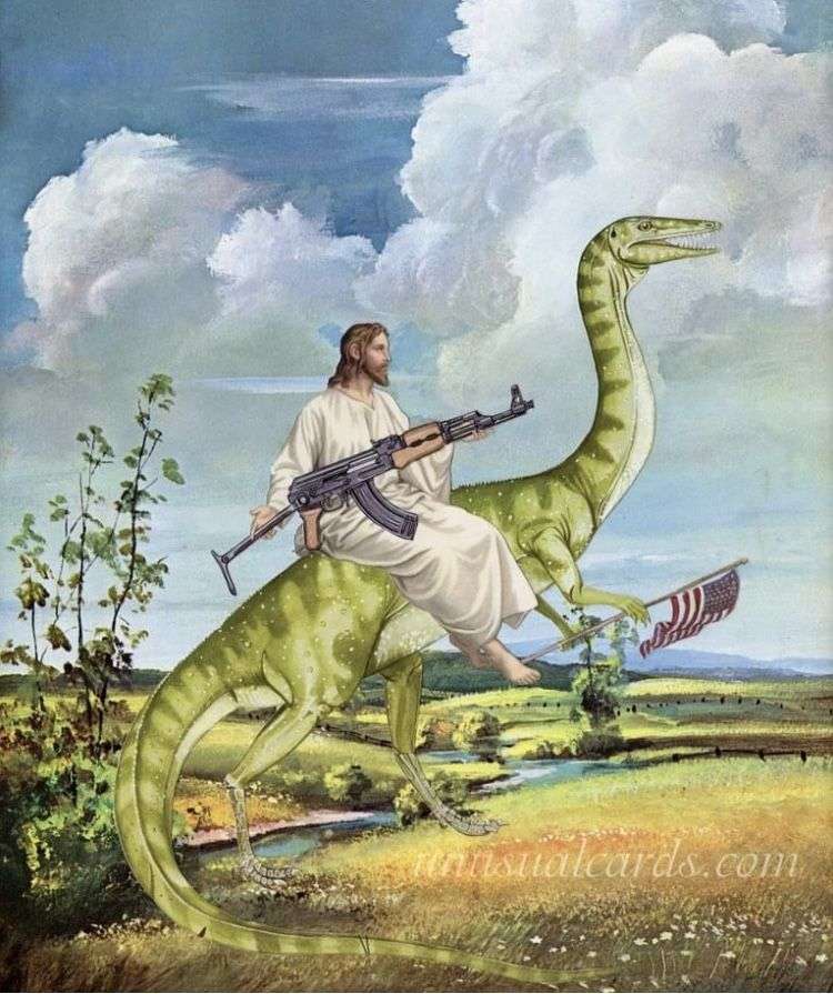 Jesus and dinosaur puzzle online from photo