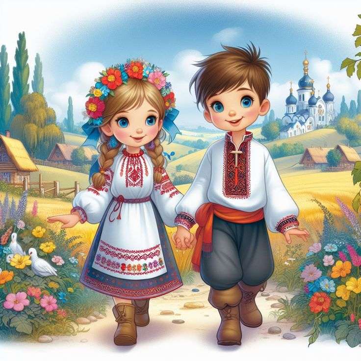 The children are Ukrainian puzzle online from photo