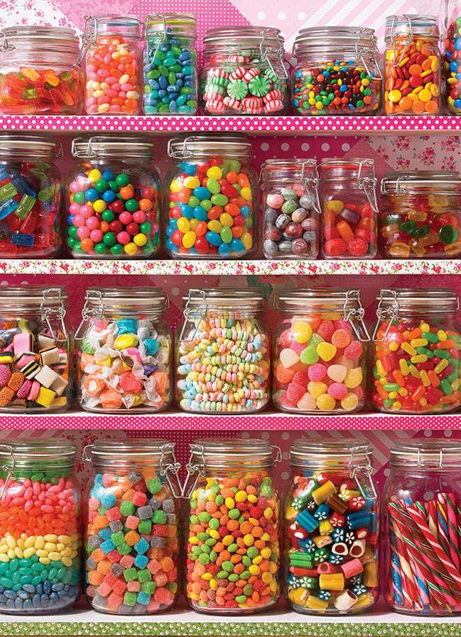 Tarros de dulces en un estante rompecabezas en línea