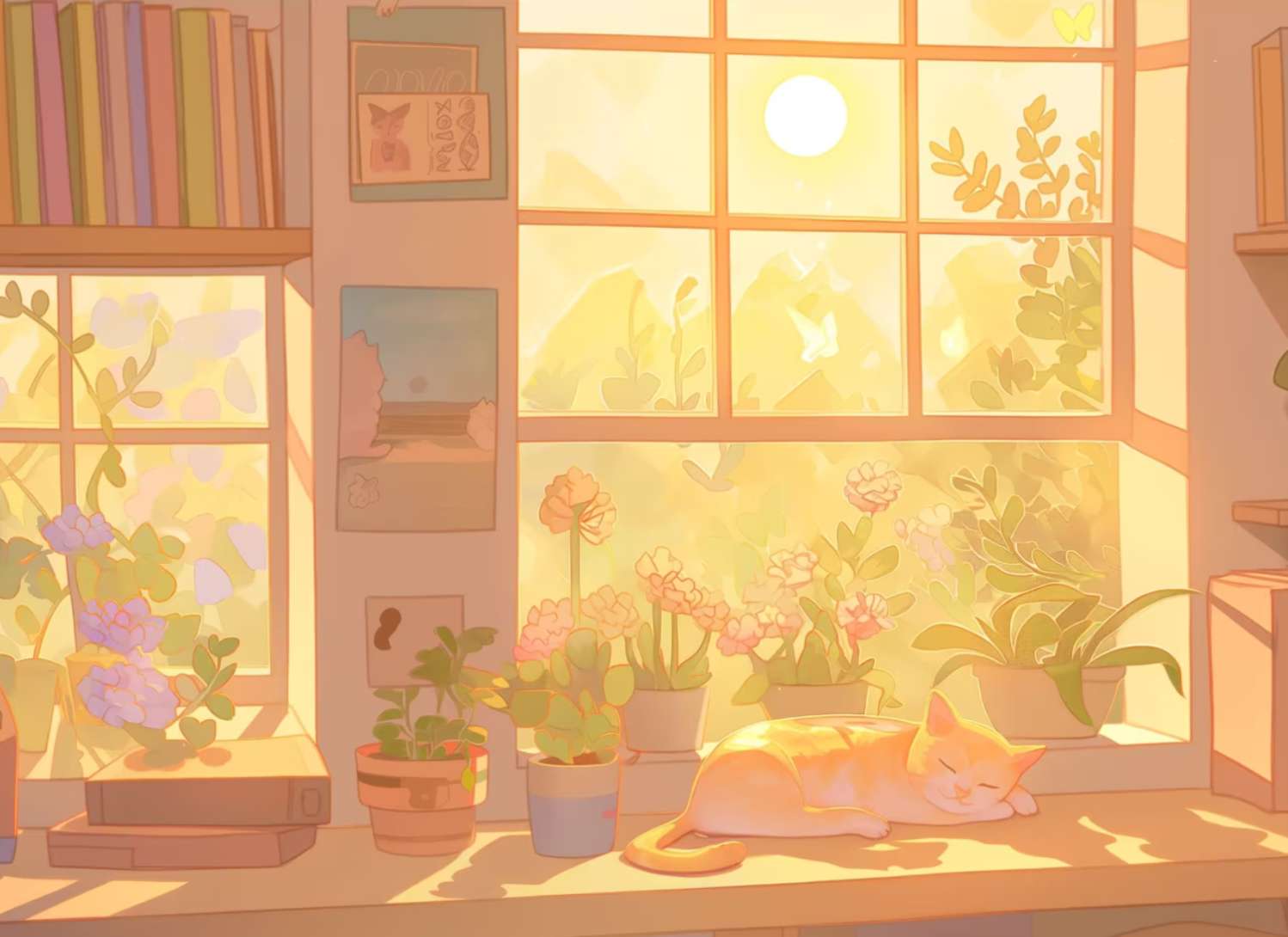 Kat bij het zonnige raam online puzzel