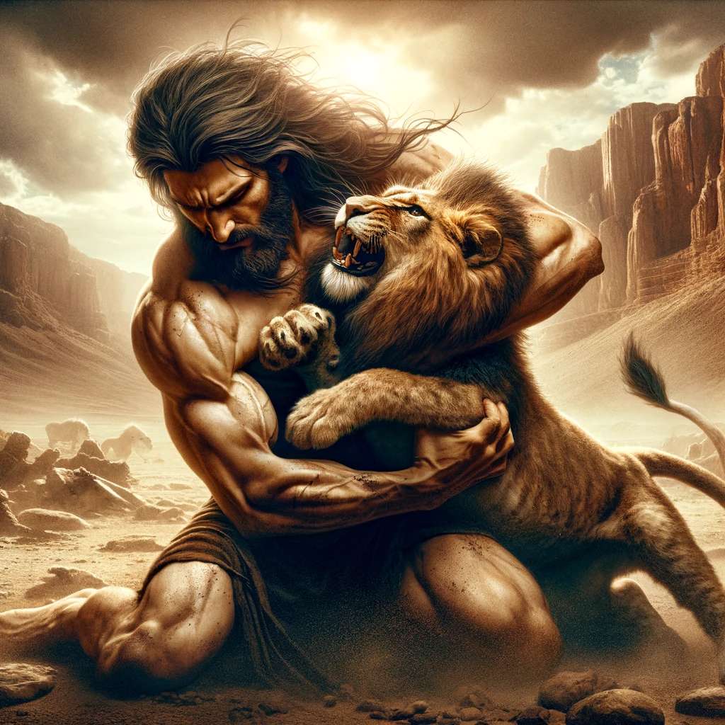 Sansone e il leone puzzle online da foto