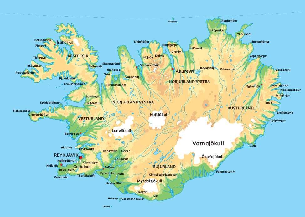 Izland térképe online puzzle