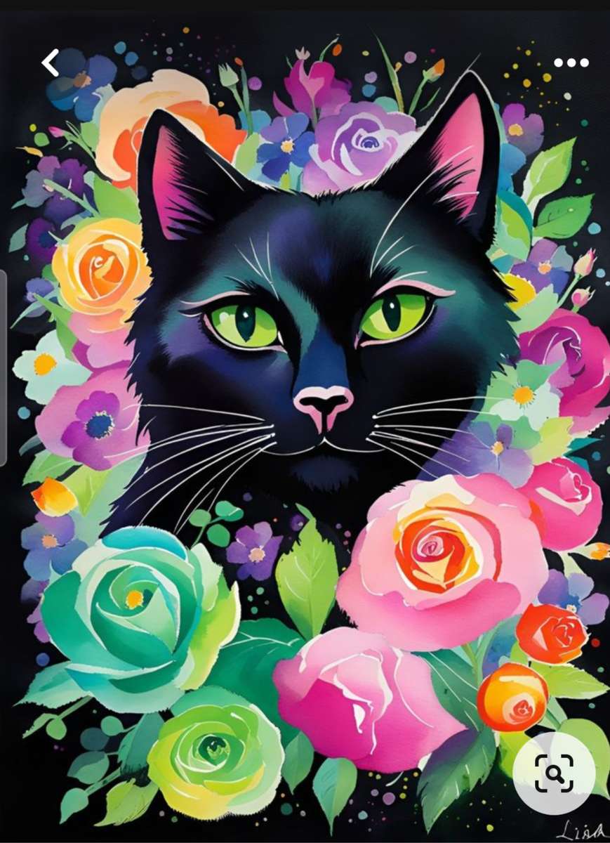 花を持つ猫 写真からオンラインパズル