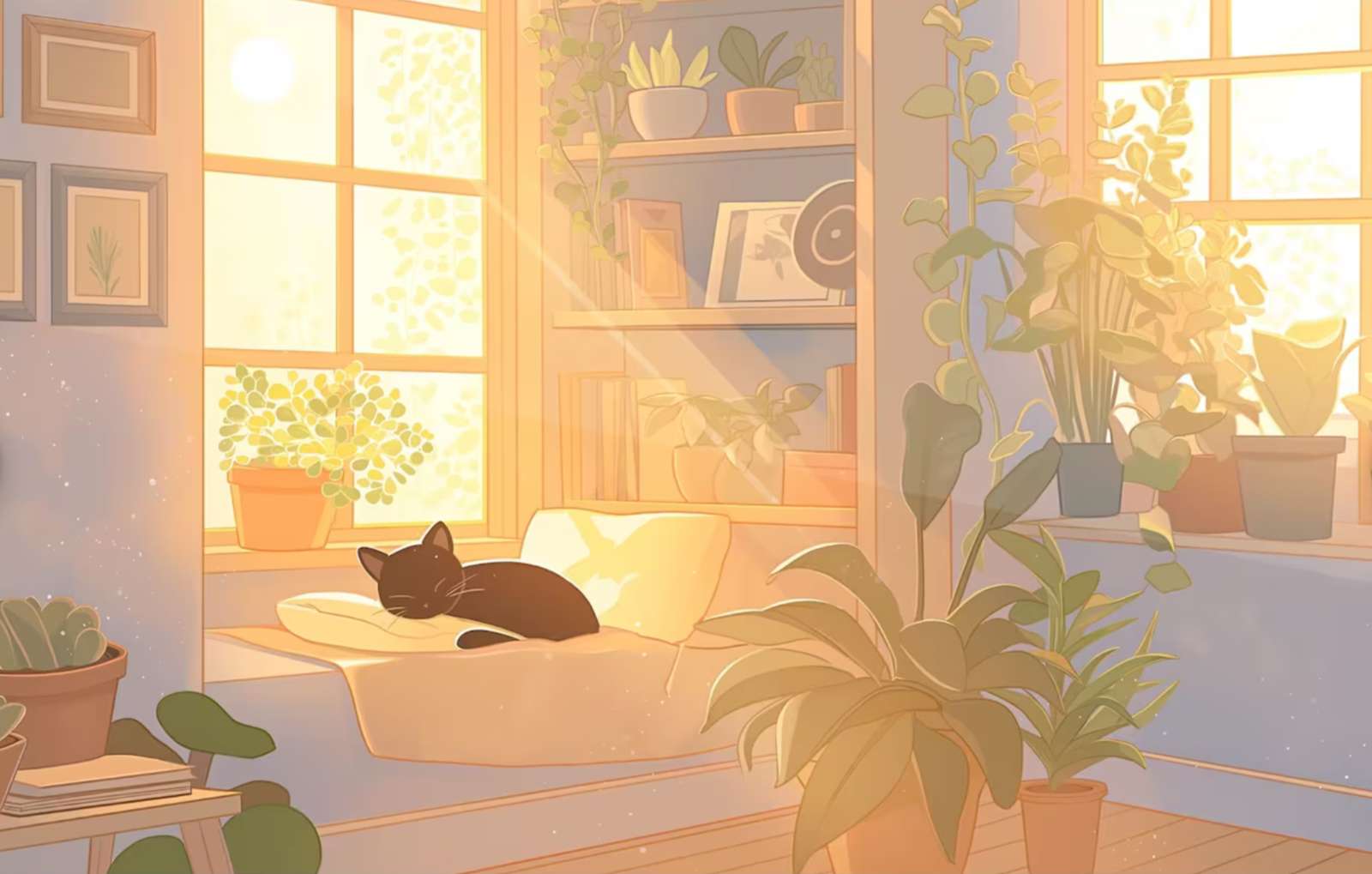 Kat bij het zonnige raam puzzel online van foto