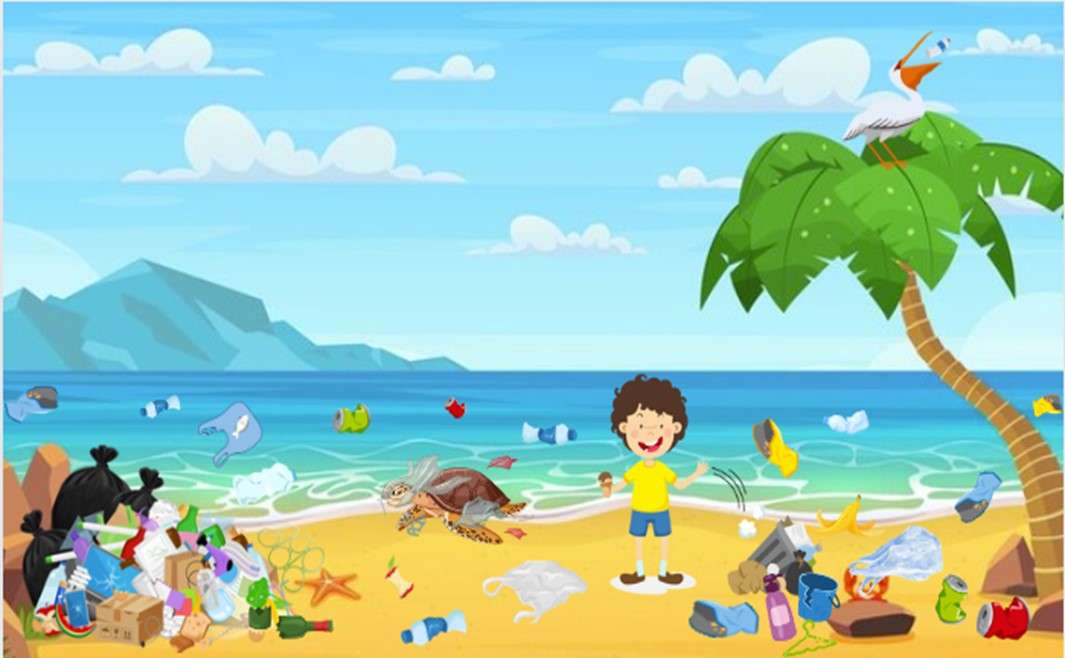 Lixo de cena de praia puzzle online