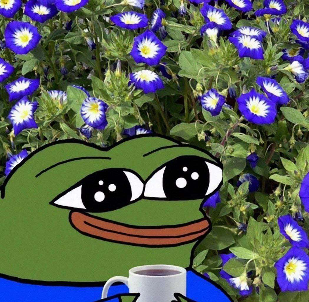 Лягушка с чаем, цветочный фон пазл онлайн из фото