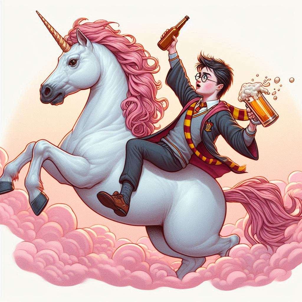Harry Potter cavalca unicorn puzzle online din fotografie