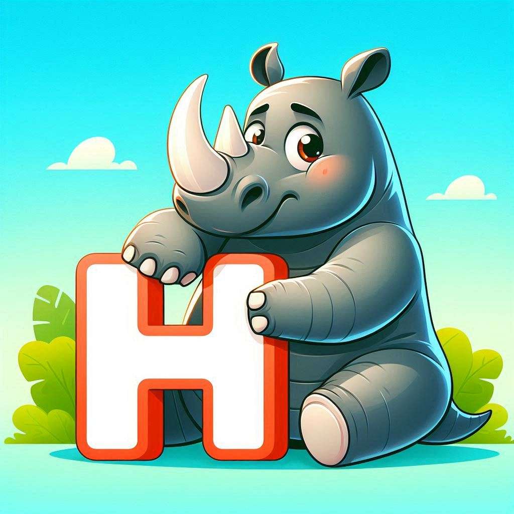 Rhinoceros a písmeno N puzzle online z fotografie