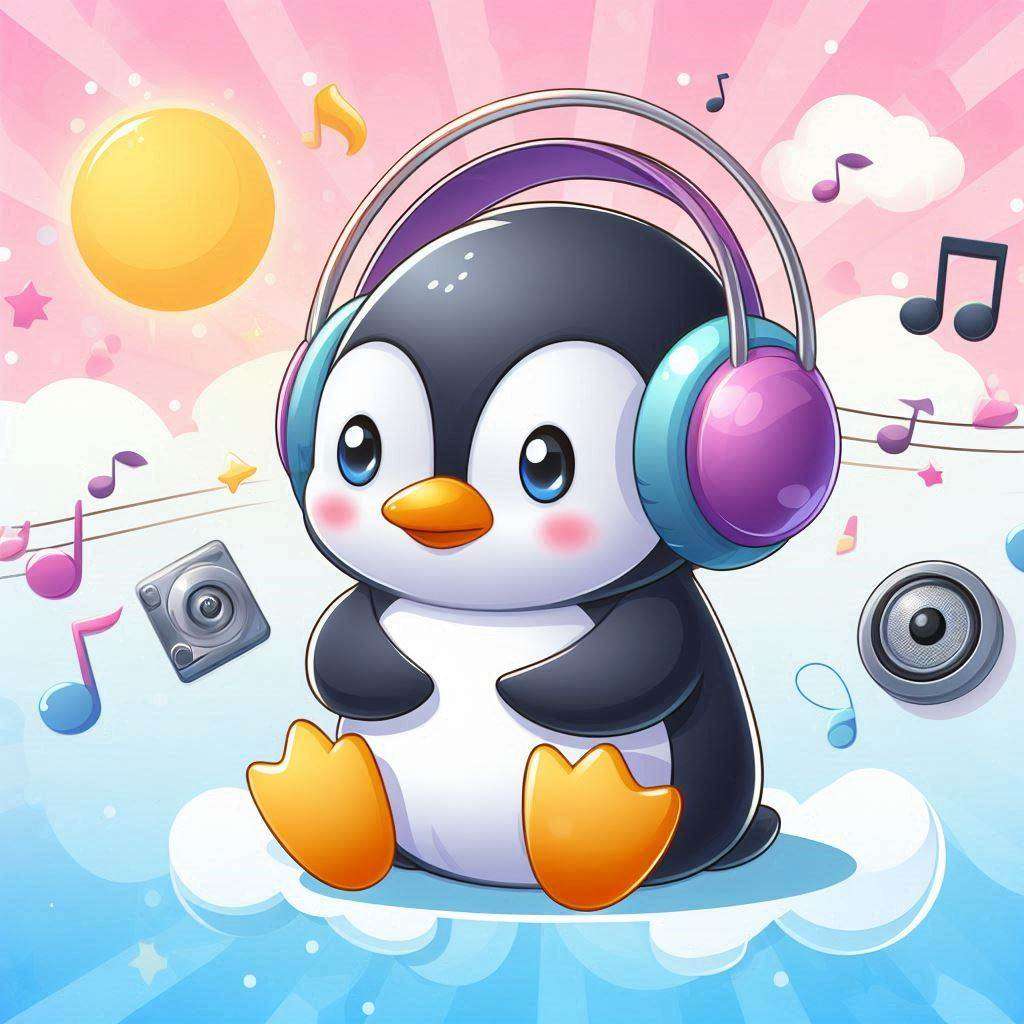 pingvinen lyssnar på musik pussel online från foto