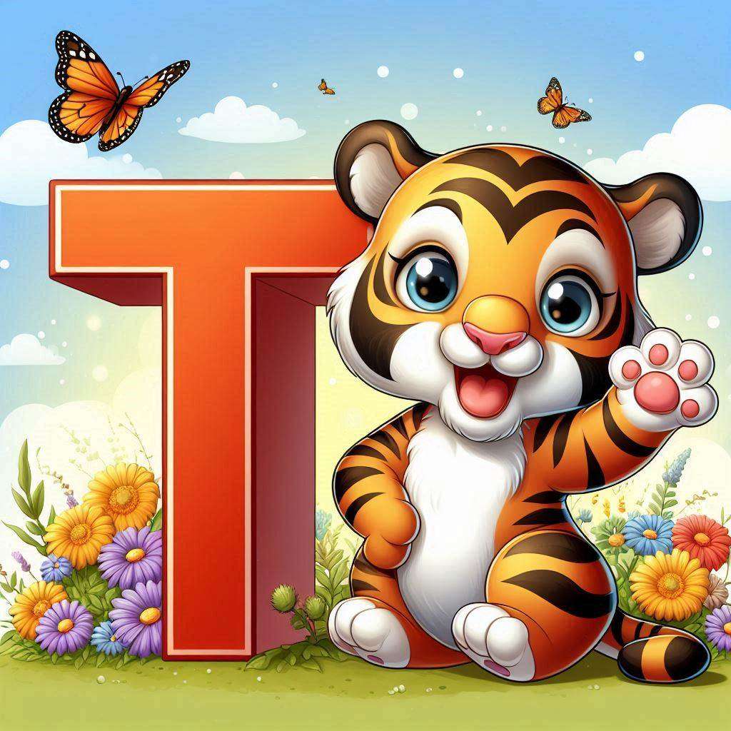 Tiger and the letter T puzzle online from photo