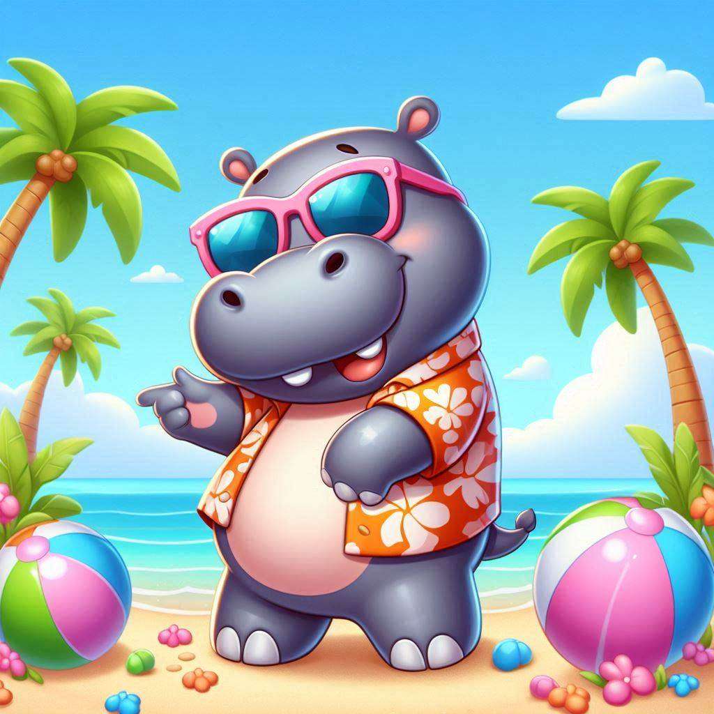 Hippopotamus on the beach puzzle online from photo
