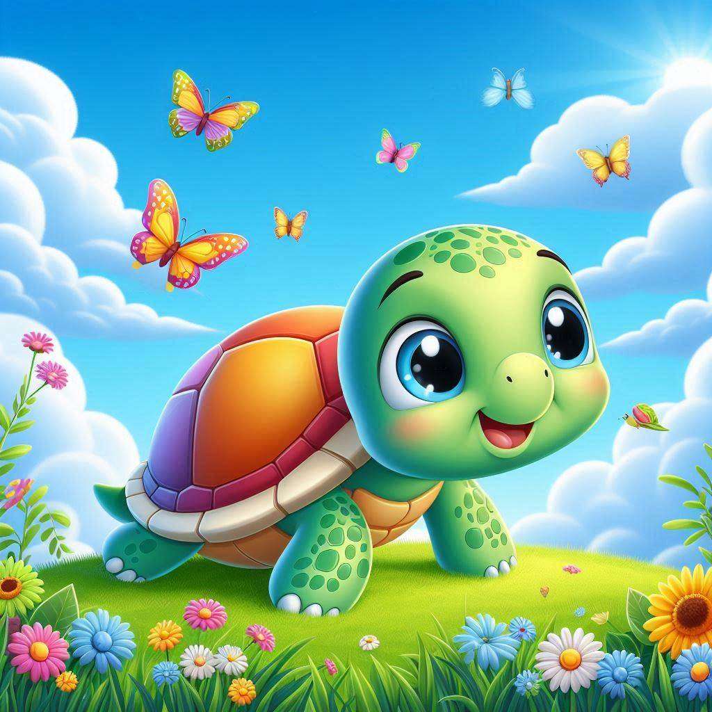 Turtle on a bright background puzzle online from photo