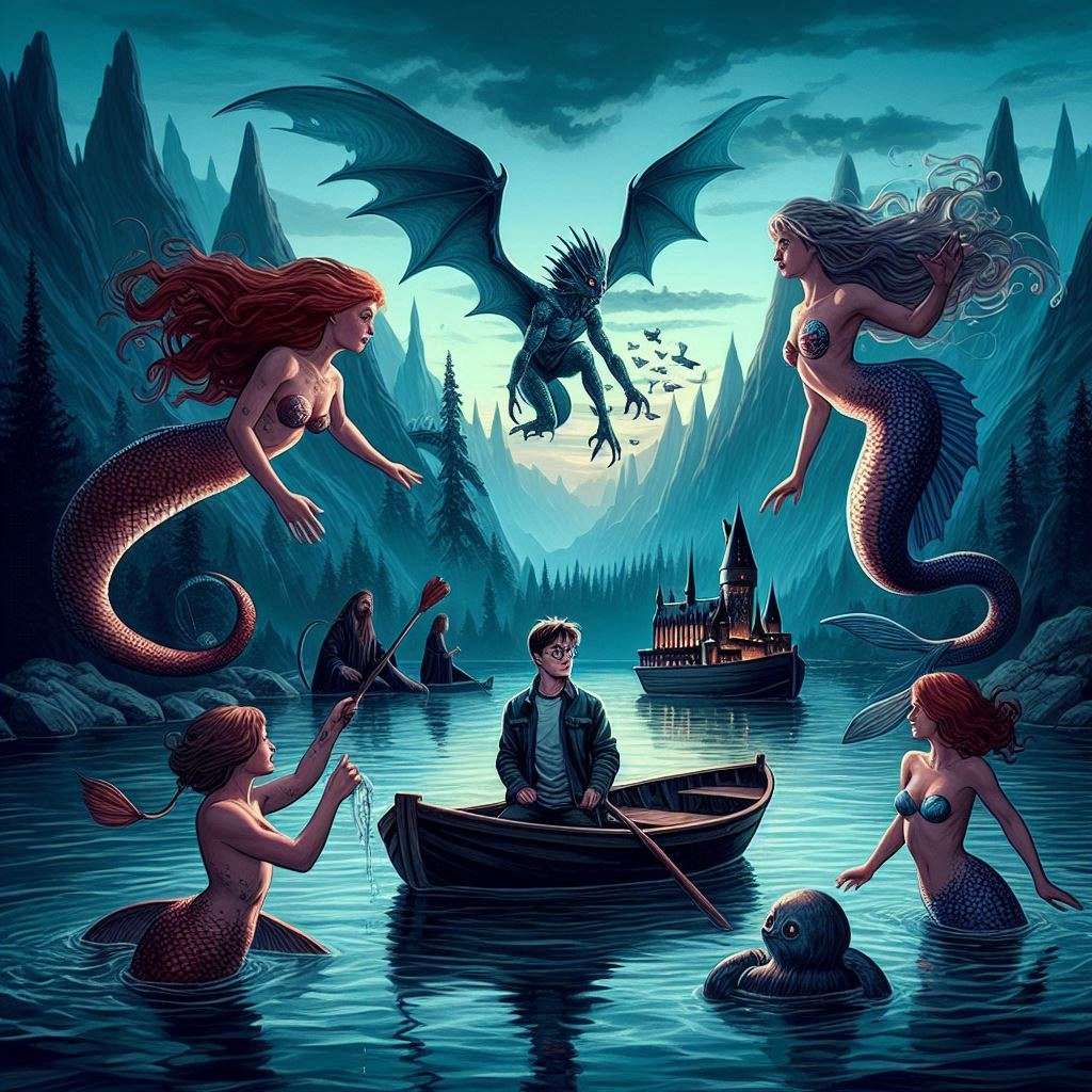 Harry Potter nel lago nero affronta sirene a trito puzzle online z fotografie