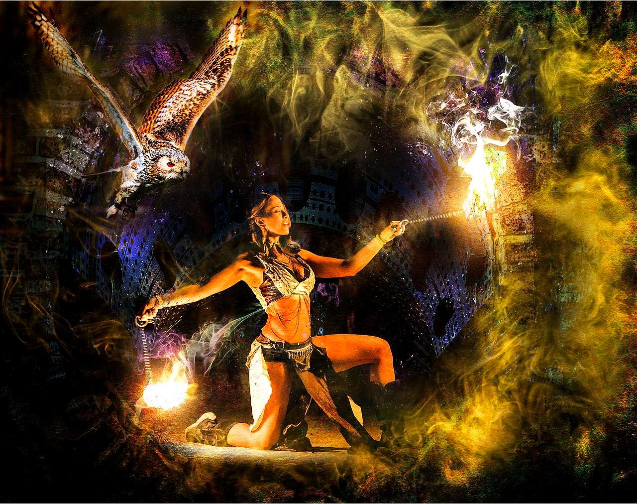 Danza con il fuoco puzzle online da foto