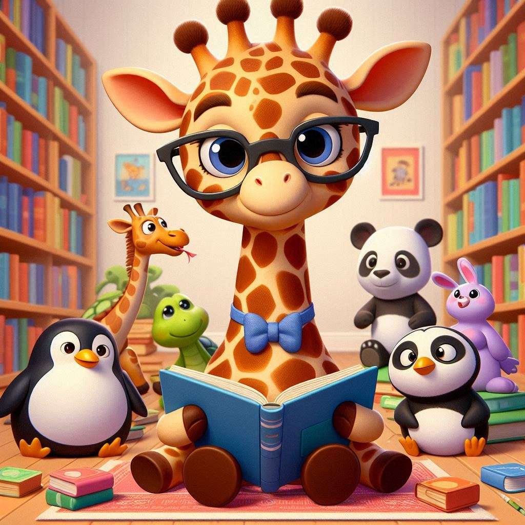 Eine Giraffe liest ein Buch Online-Puzzle