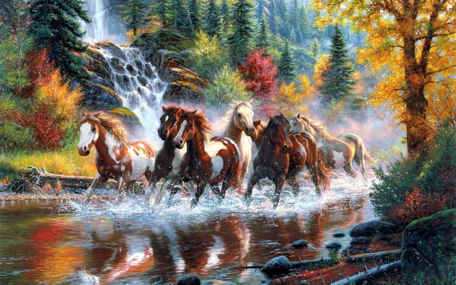 Caballos salvajes en el río puzzle online a partir de foto