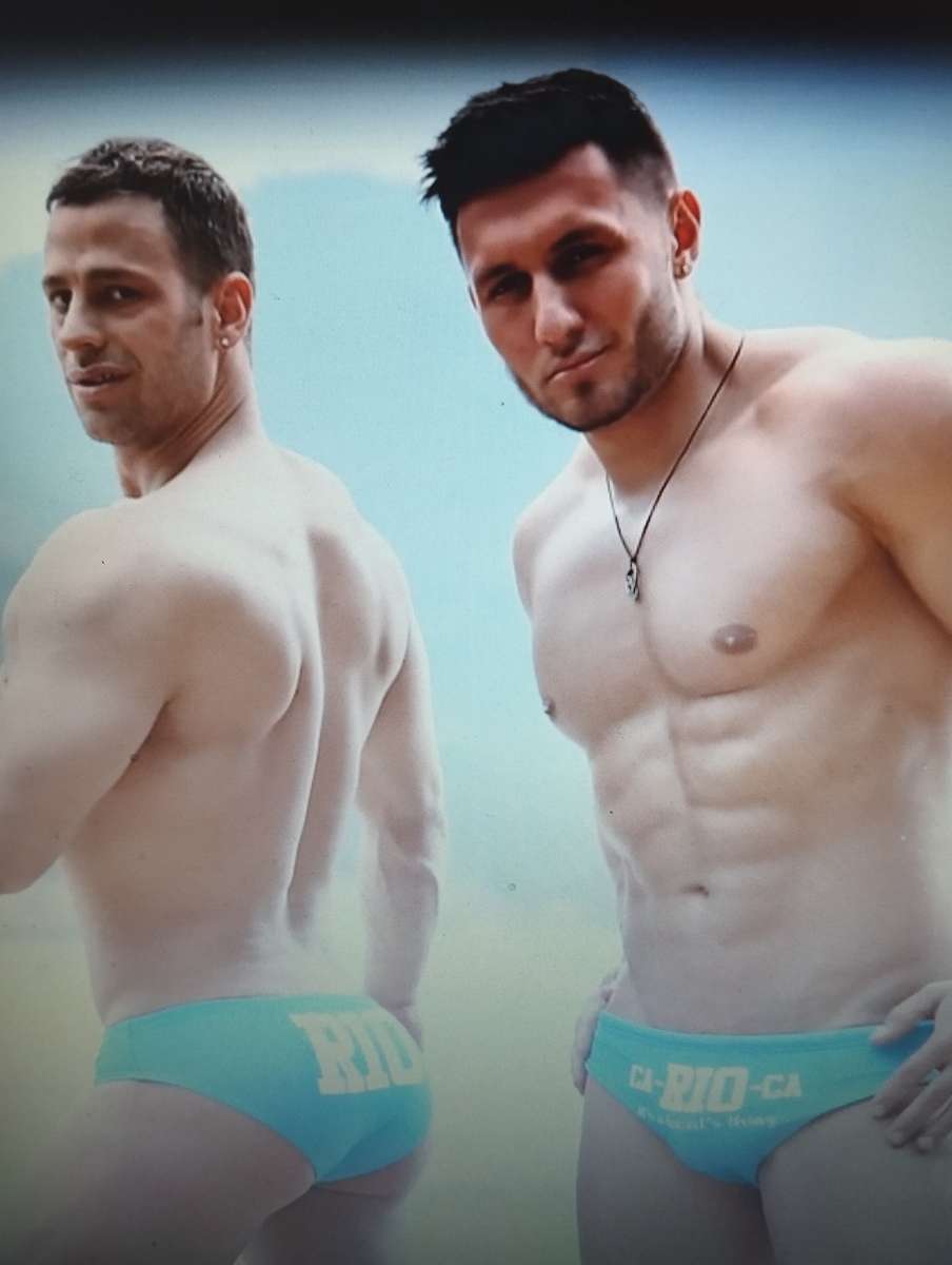 Men in blue briefs. puzzle online from photo