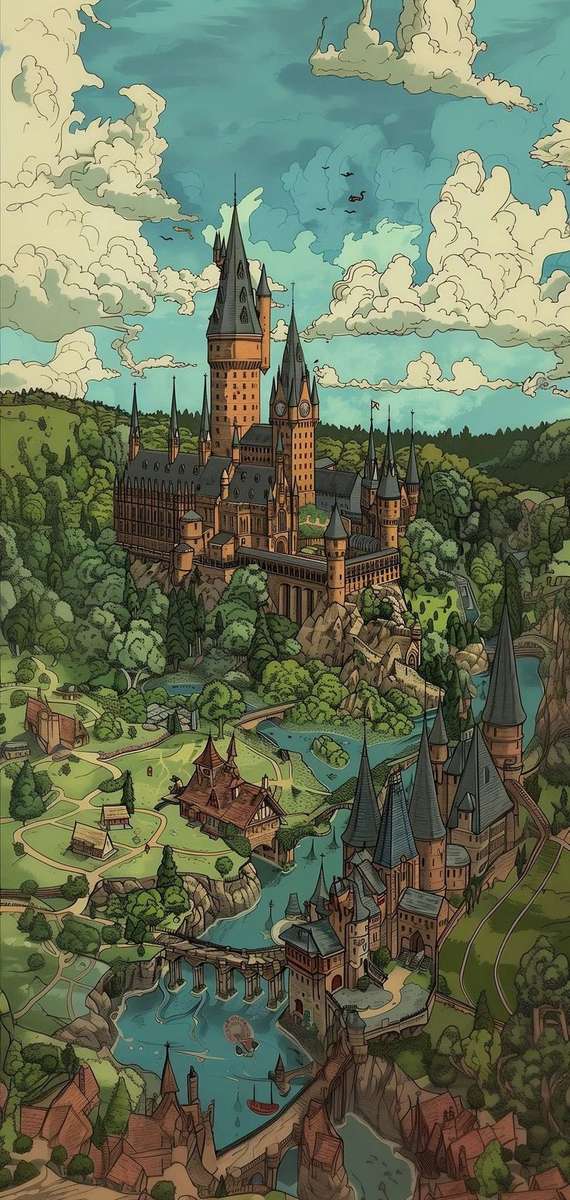 Hogwarts castle landscape puzzle online from photo