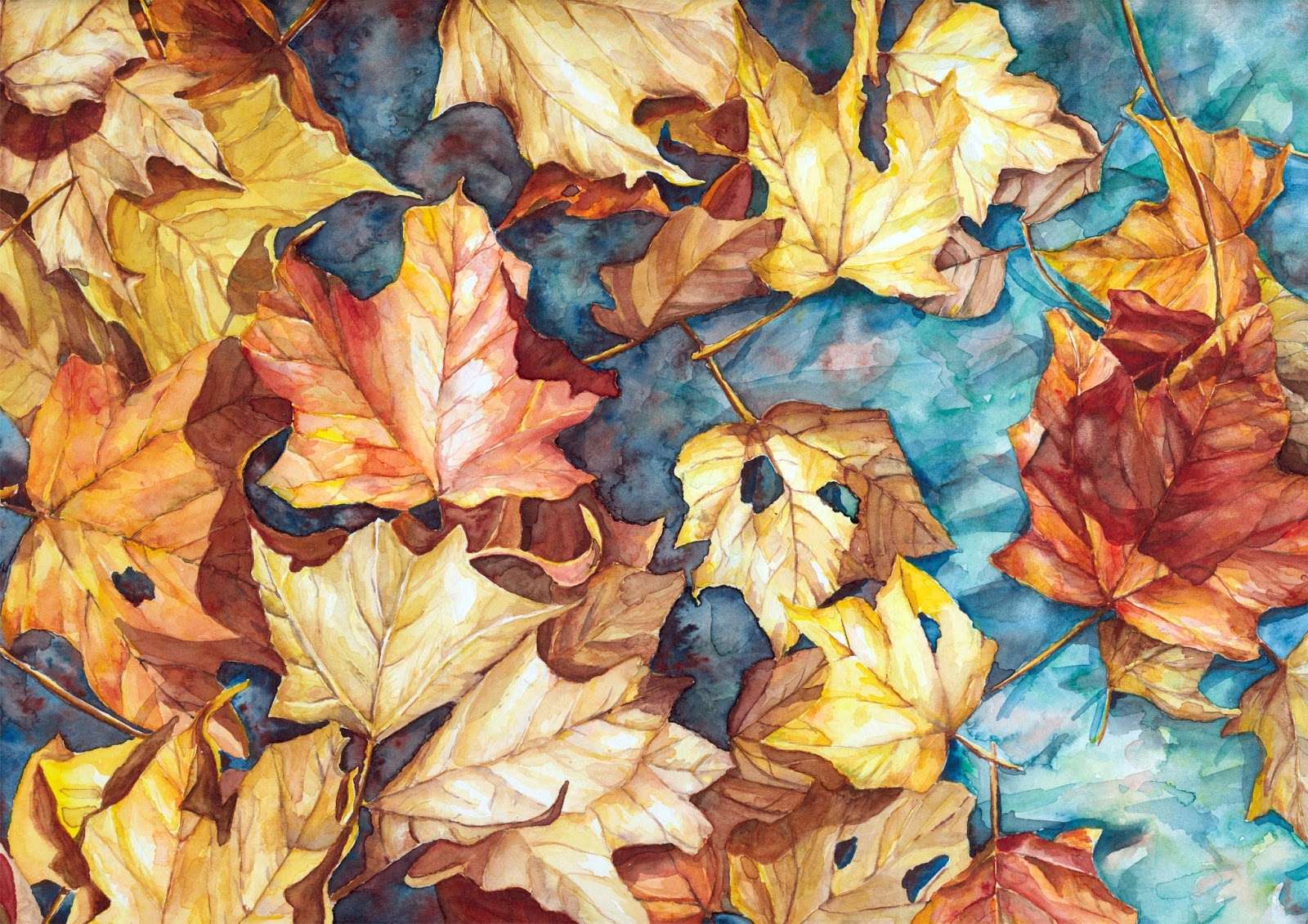 Herfstbladeren olieverfschilderij online puzzel