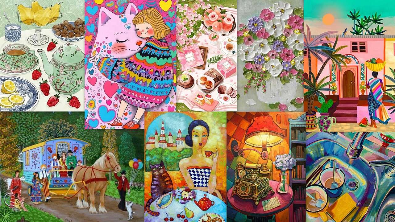 Collage of images puzzle online from photo