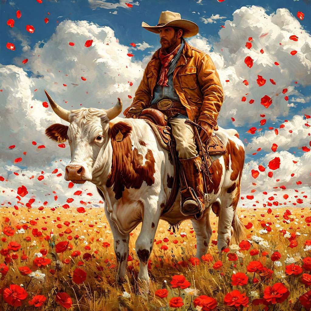 Cowboy egy tehén puzzle online fotóról