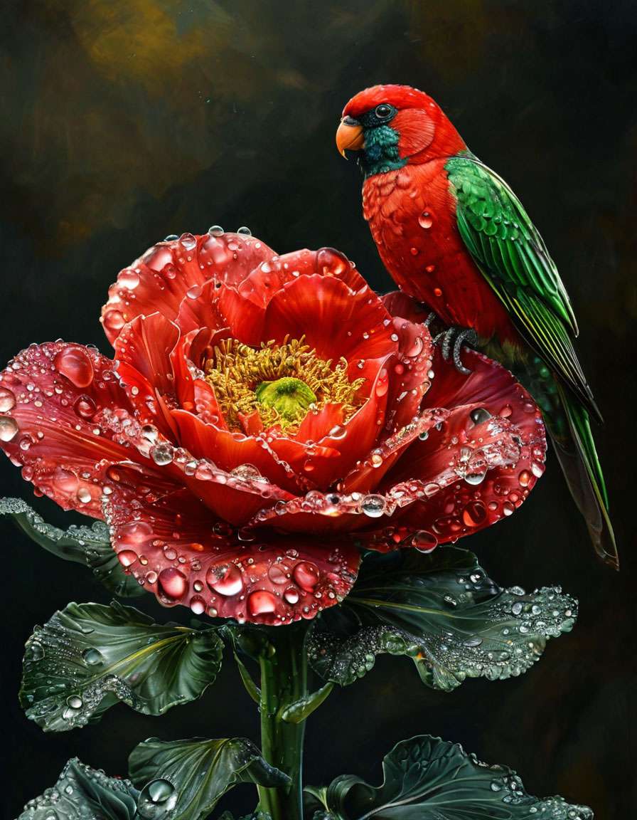 Parrot on a flower puzzle online from photo