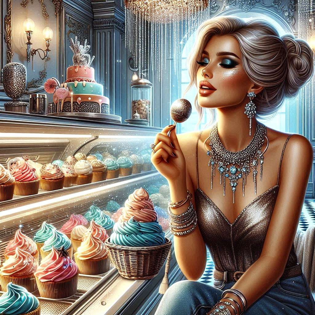 Woman in a confectionery shop puzzle online from photo