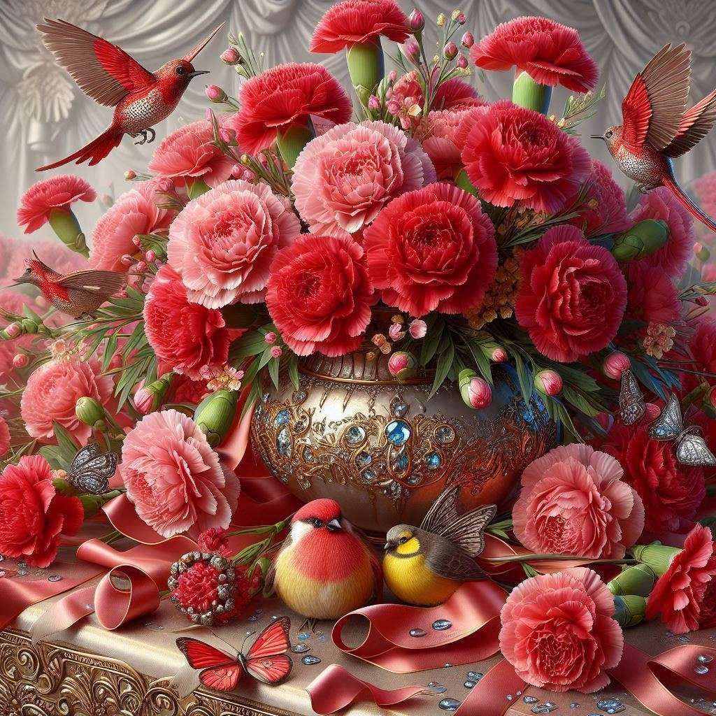 Bouquet of red carnations puzzle online from photo