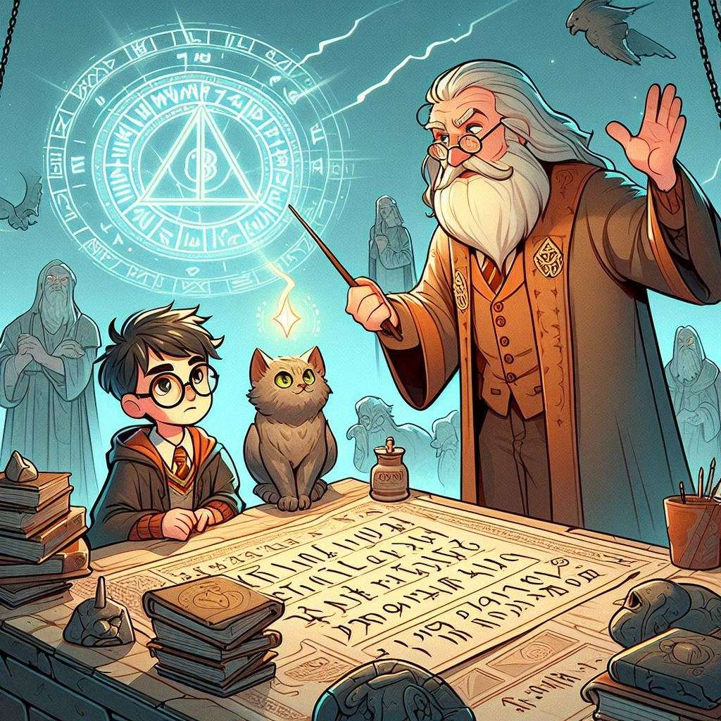 Harry Potter con le rune e gatto online puzzle