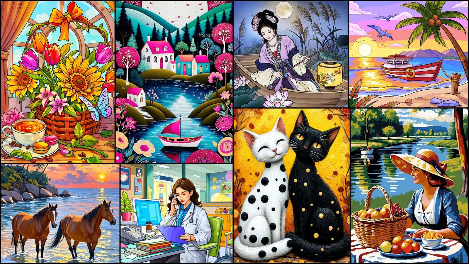 Horses and cats puzzle online from photo