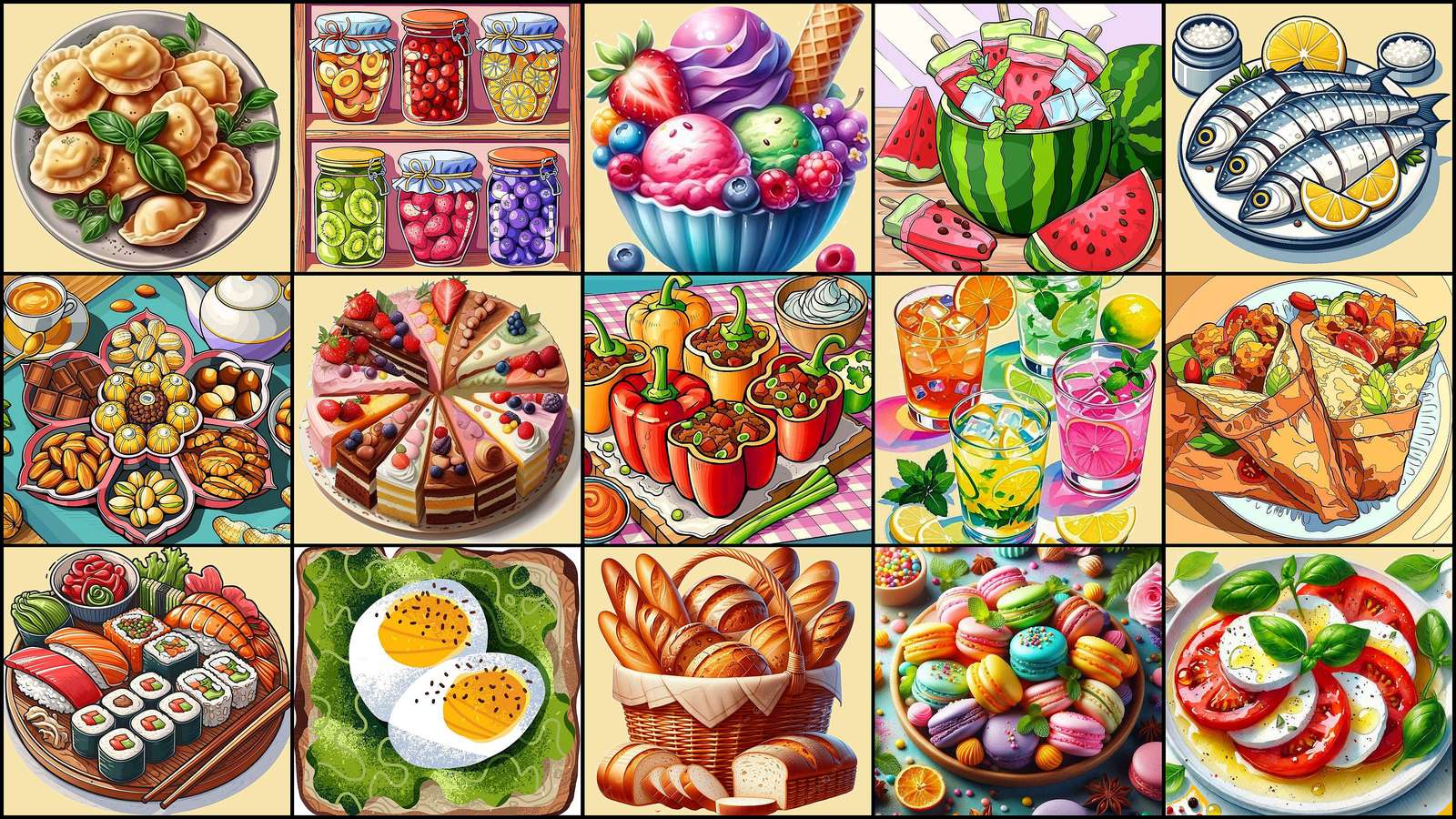 Sushi and dumplings puzzle online from photo