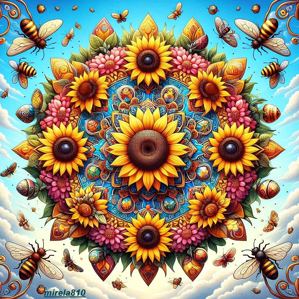 Mandala, sunflowers puzzle online from photo